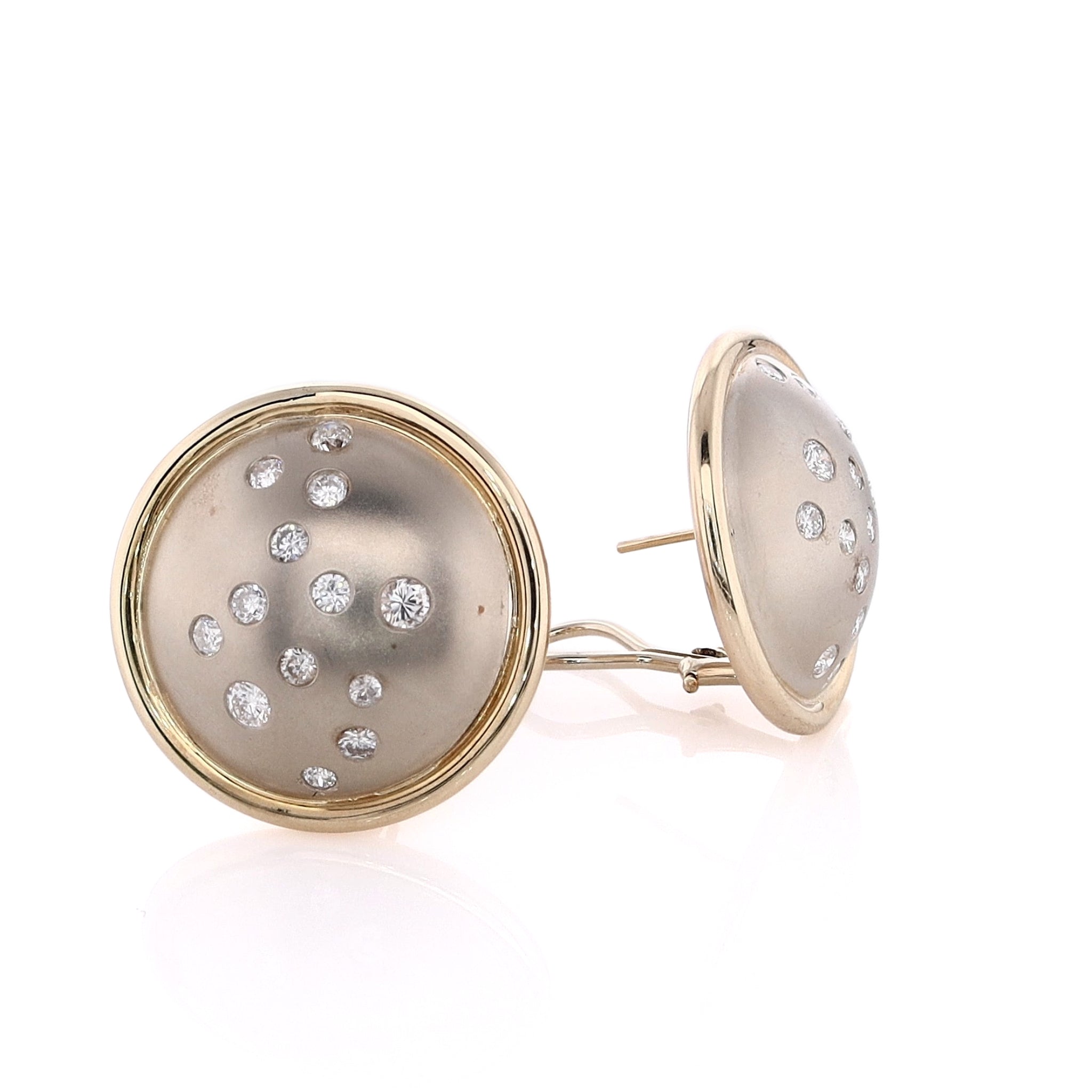 14 Karat Luxury Two-Tone Round Domed Diamond Stud Earrings for Elegant Jewelry Lovers