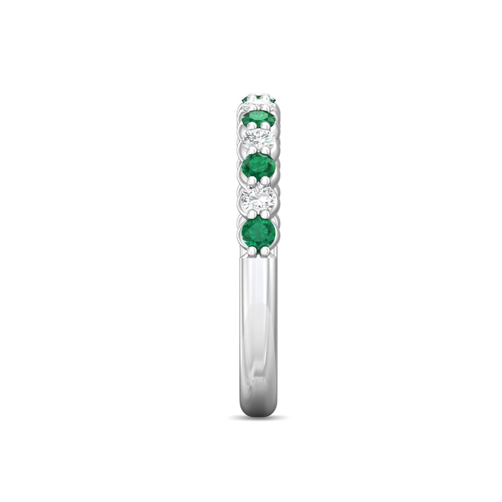 14k White Gold Martin Flyer Diamond and Emerald Half Eternity Band Ring