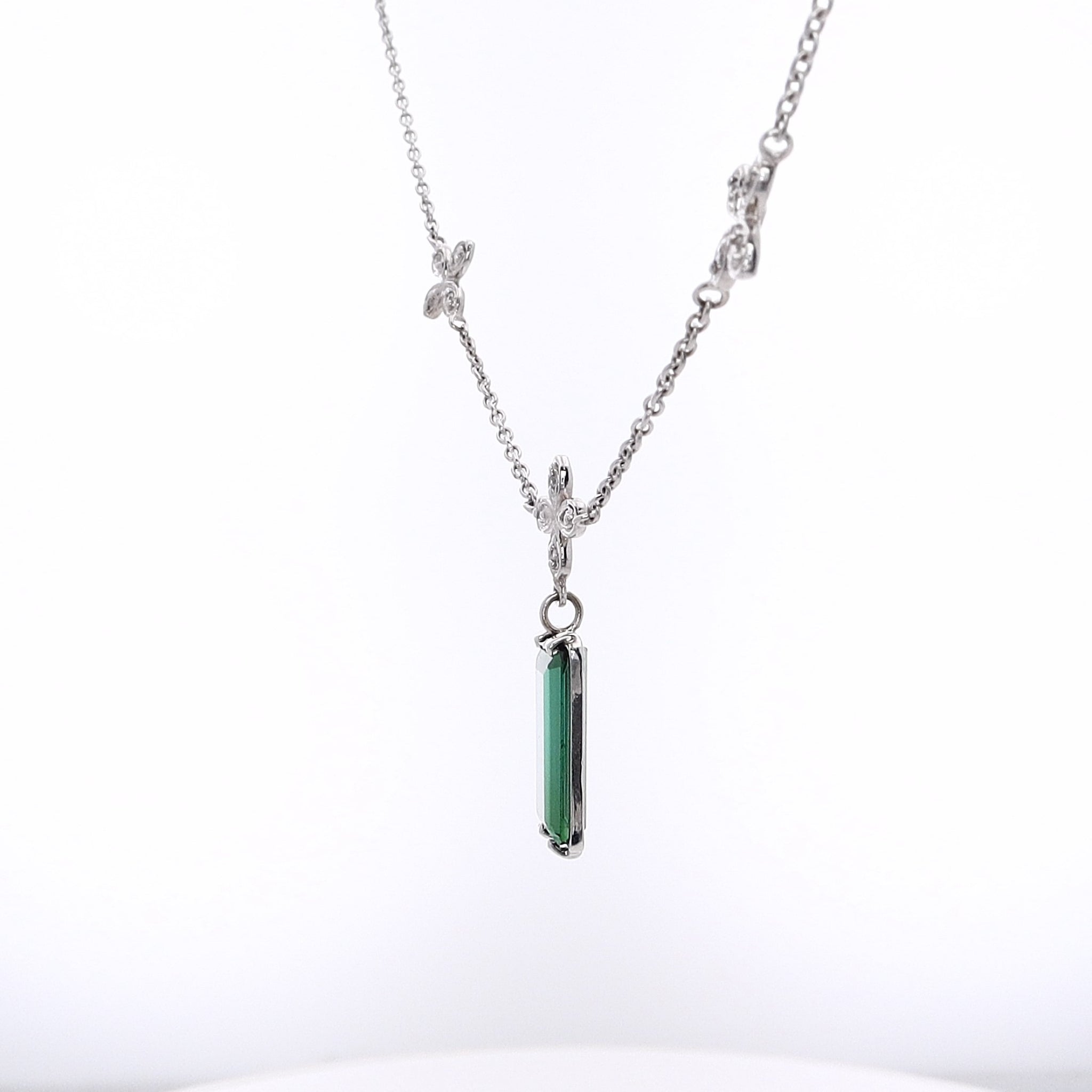 Elegant 14 Karat White Gold Tourmaline and Diamond Pendant Necklace for Women's Jewelry Collection