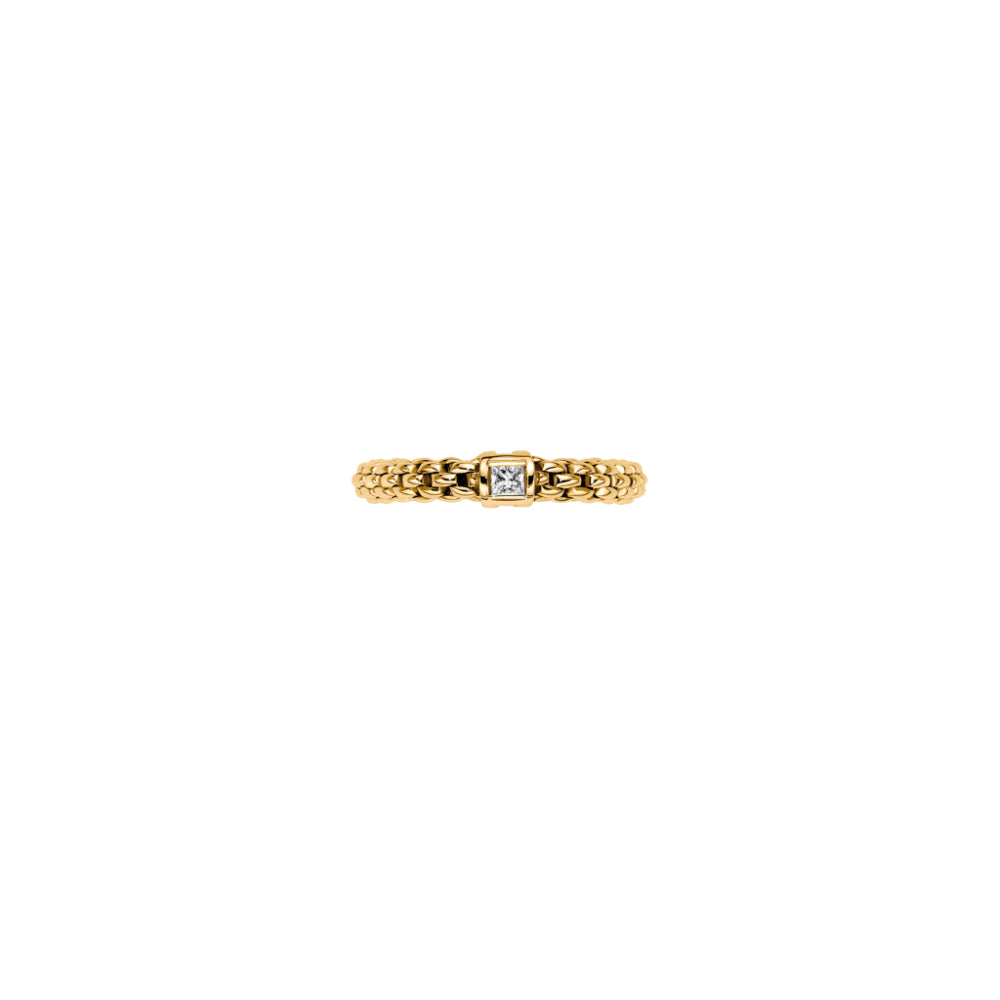 Fope Souls Collection 18k Gold Flexible 'Flex'it Ring Adorned with a Single White Diamond