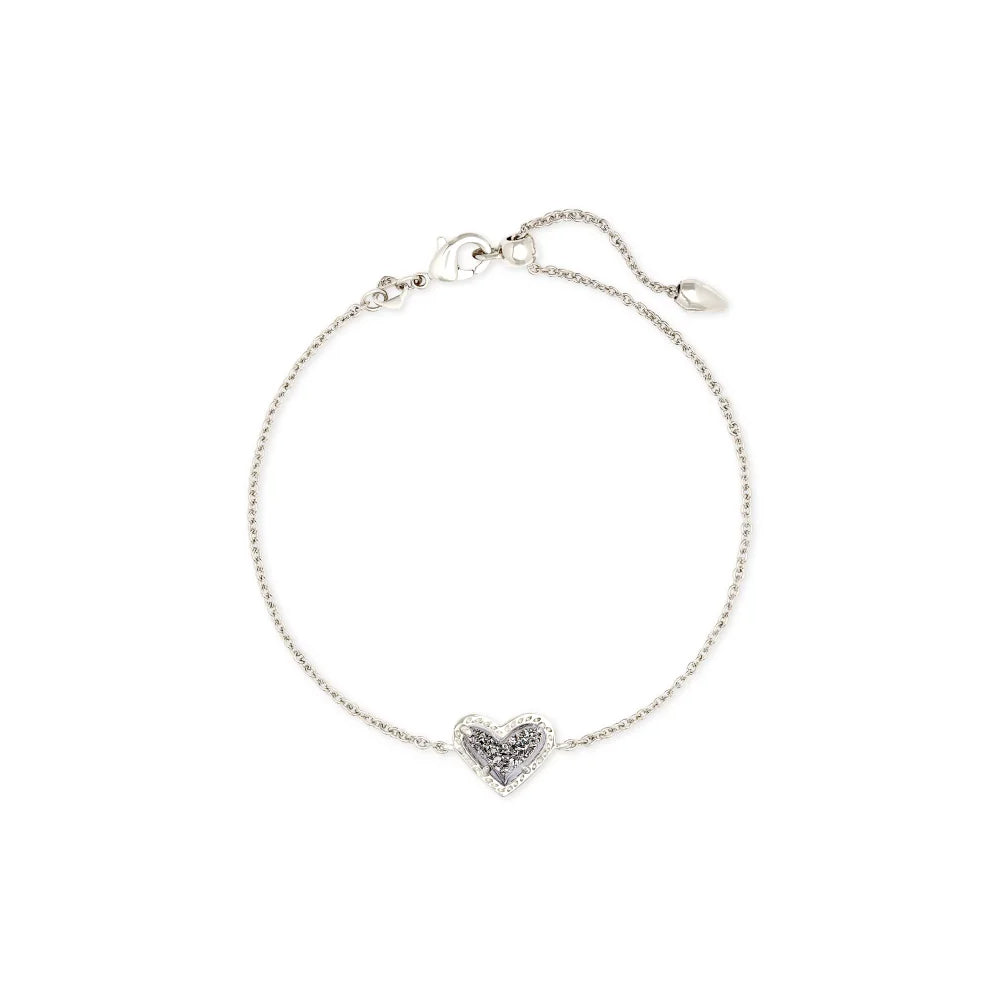Kendra Scott Ari Platinum Drusy Heart-Shaped Rhodium-Plated Chain Bracelet for Women