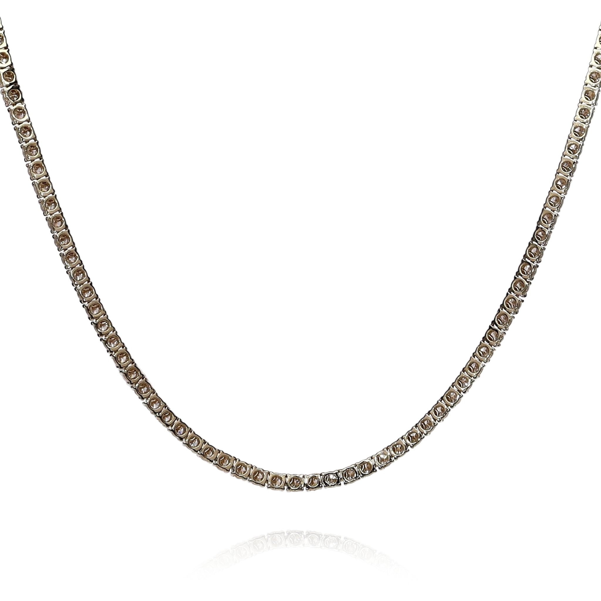 14k Yellow Gold Classic 18-Inch Straight Diamond Tennis Necklace with 180 Round Brilliant Cut Diamonds
