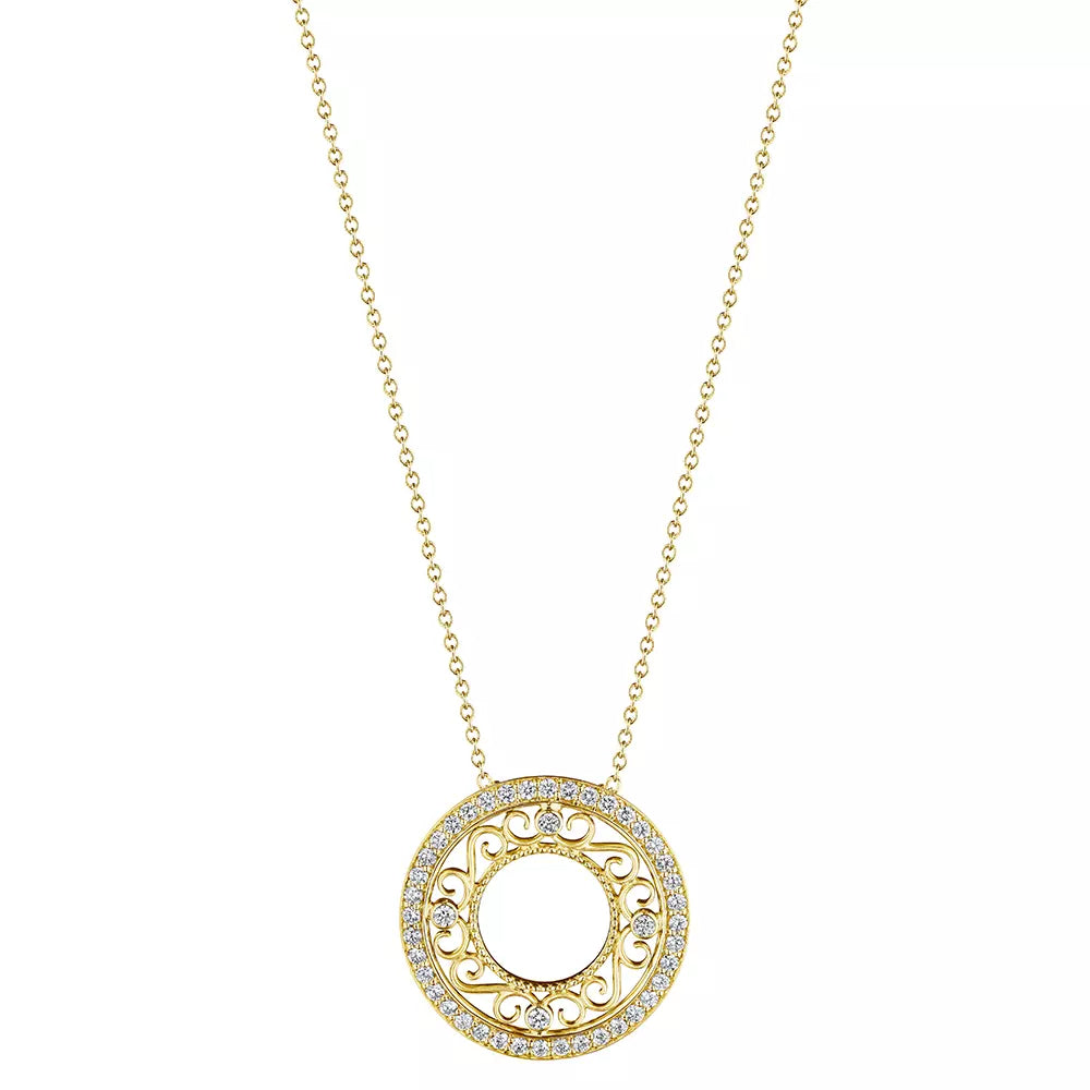 Verragio 18k Gold Diamond Filigree Adjustable Circle Pendant