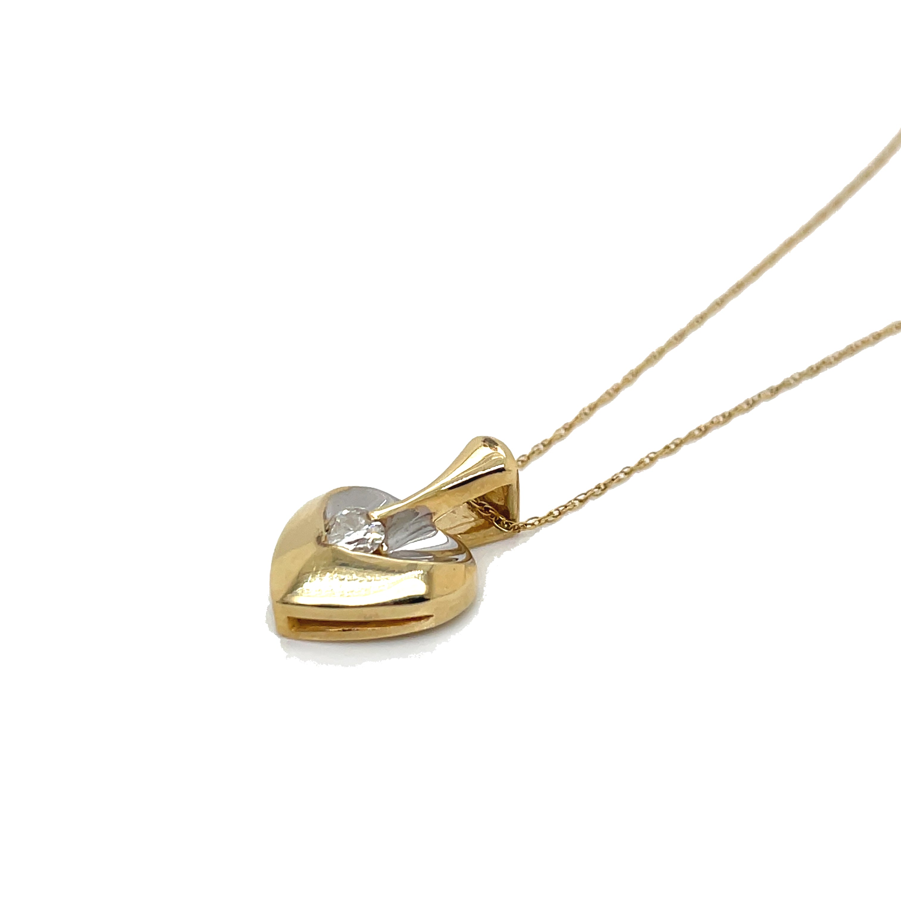 14k Two Tone Gold Heart Pendant Necklace with a 0.18ct Diamond