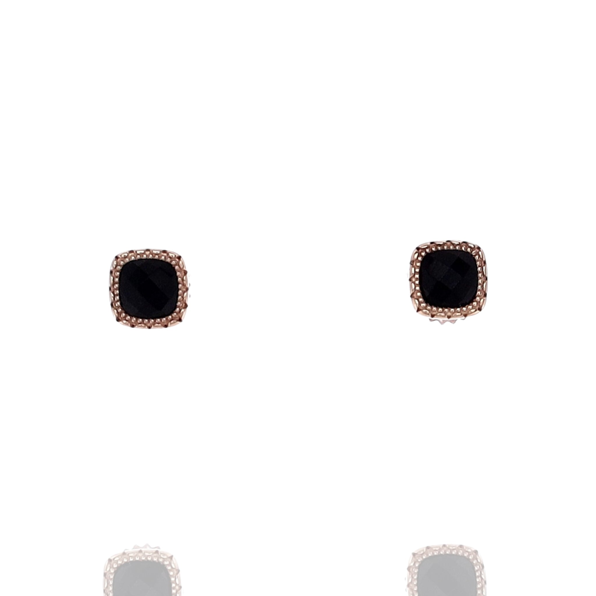 Tacori 14k Rose Gold Stud Earrings with Cushion Cut Black Onyx Gemstones