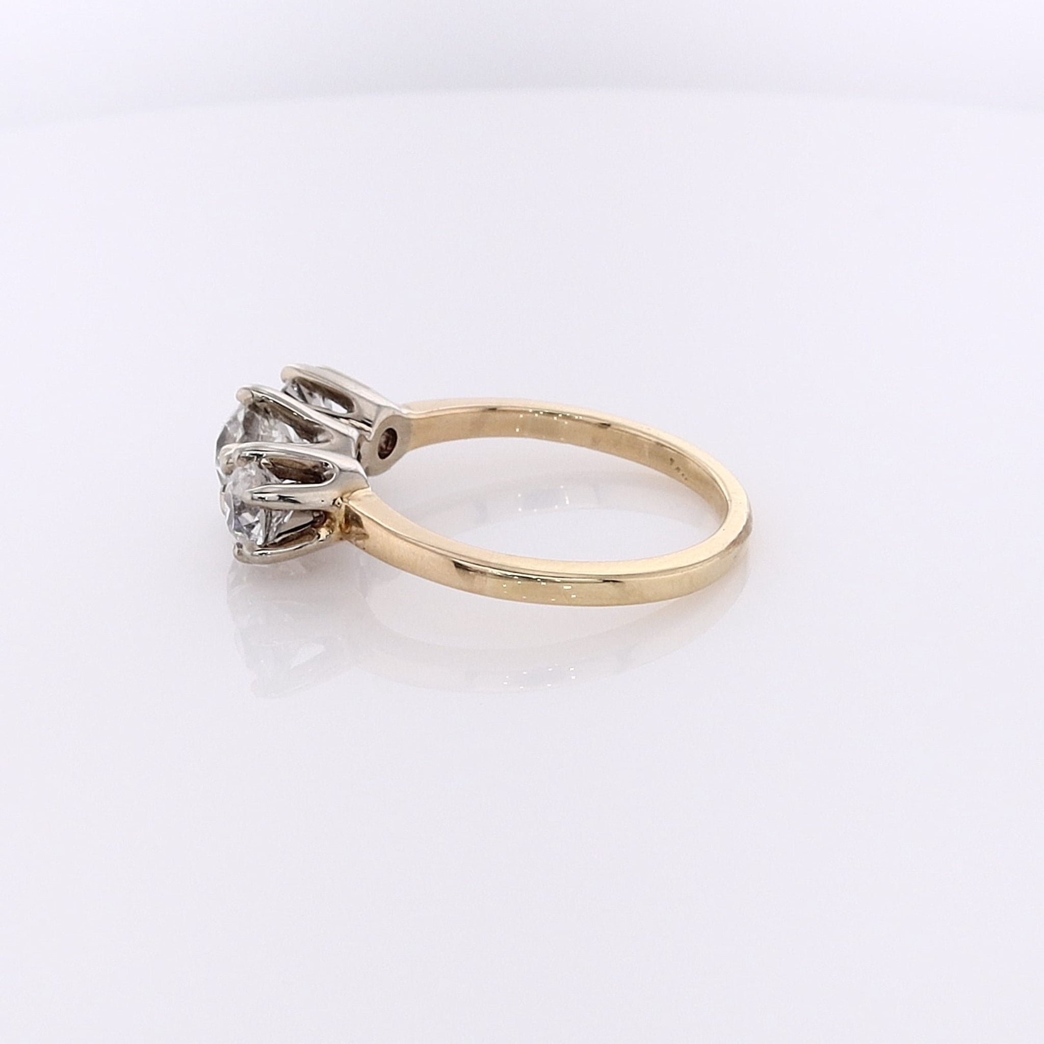 Exquisite Estate 14 Karat Two-Tone White and Yellow Gold Three-Across Diamond Engagement Ring