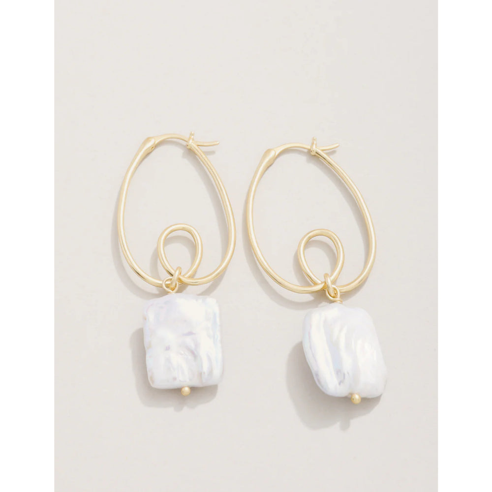 18kt Matte Gold Plated Spartina Pearl Loop Hoop Earrings for Spring