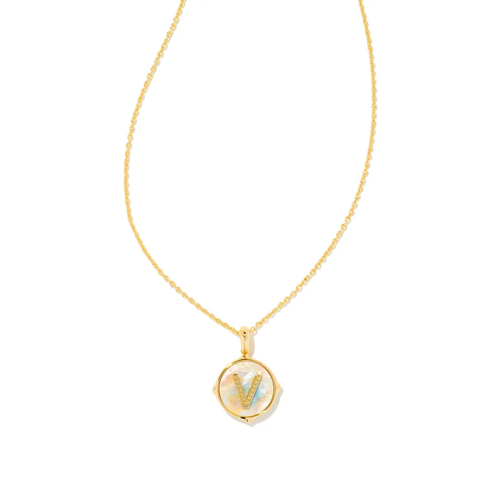 Kendra Scott Letter Gold Disc Reversible Pendant Necklace Crafted with Iridescent Abalone - A Stunning Jewelry Piece for Personalized Style