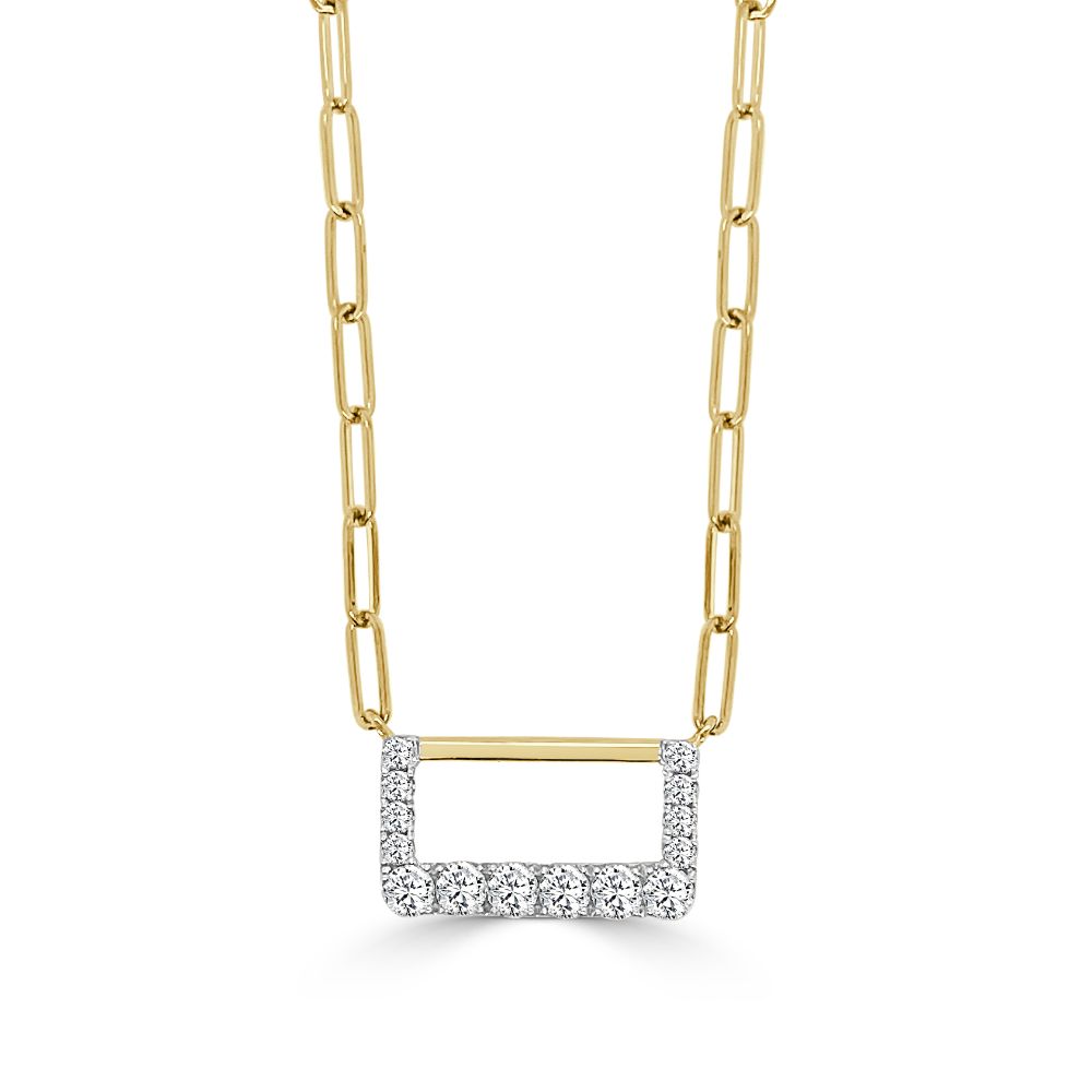 14k Gold Two-Tone Small Rectangular-Shaped Half Diamond Necklace for Women's Jewelry Collection