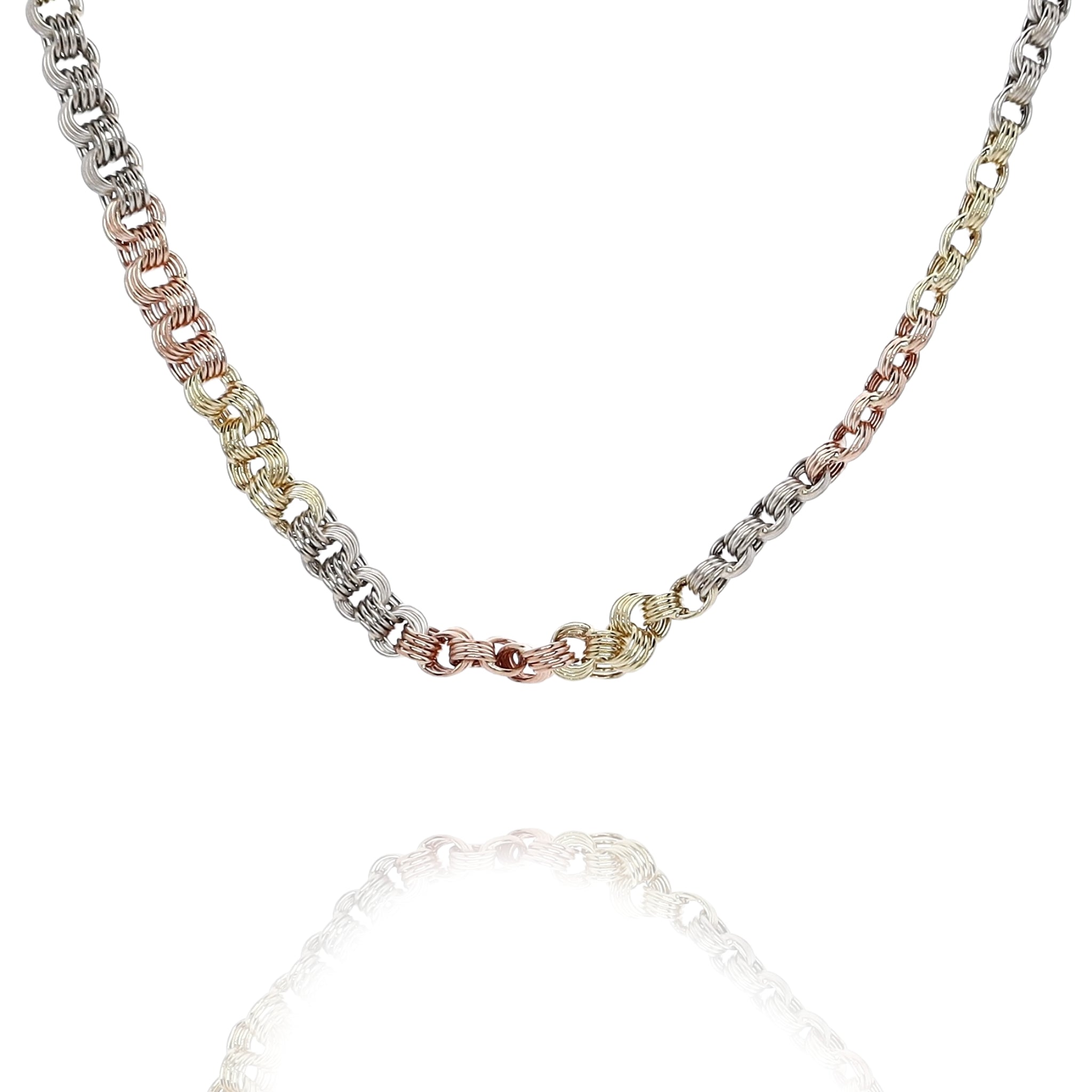Lightweight 14 Karat White, Yellow and Rose Gold Interlocking Circles Estate Necklace