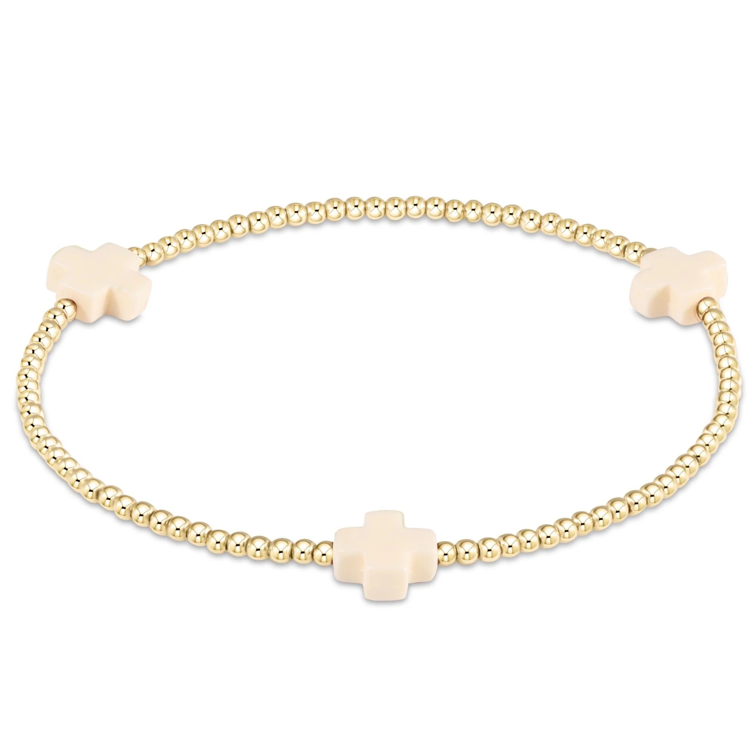enewton Signature 6.25mm Cross Gold Pattern 2mm Beaded Bracelet in Off - White Color