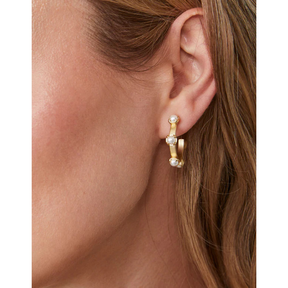 Spartina Fashionable Midi Hoop Earrings Adorned with Artificial Pearls