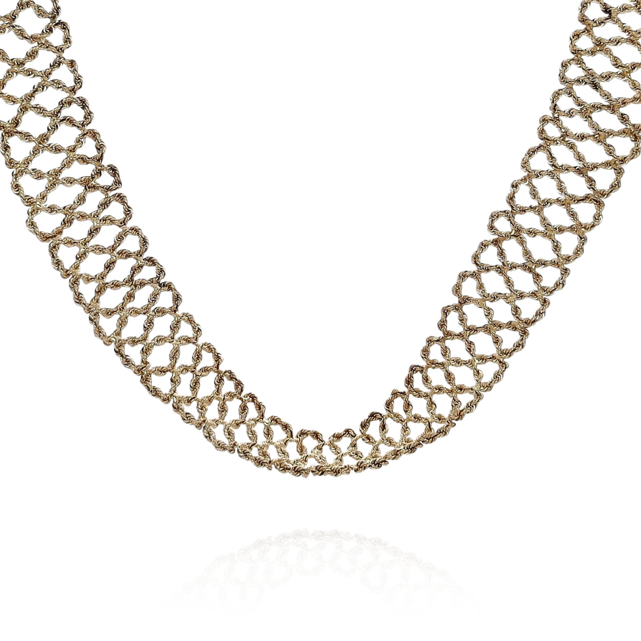 Exquisite 14k Yellow Gold Woven Rope Mesh Design Wide Necklace for Elegant Wear