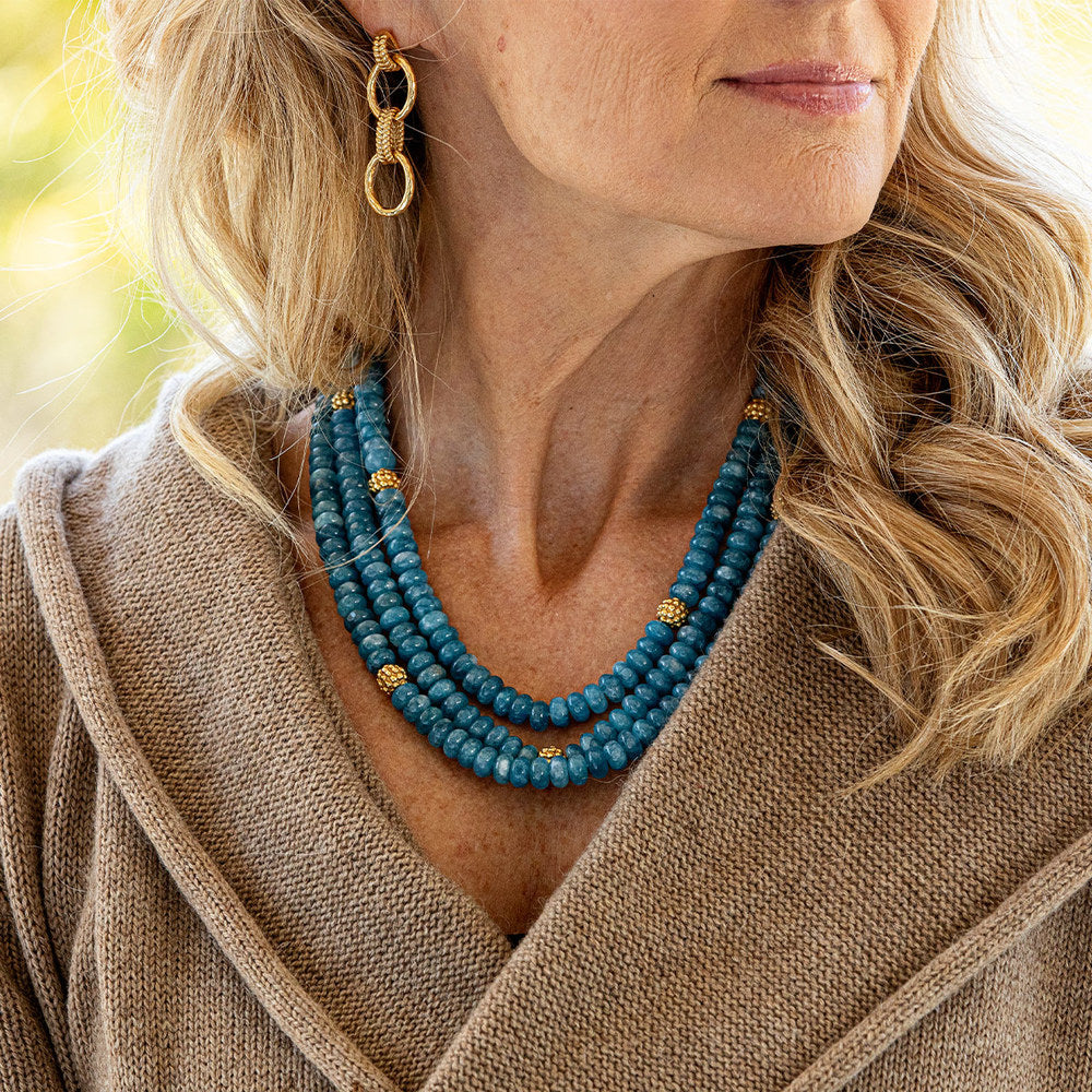 Capucine De Wulf Jewel-Toned Triple Strand Necklace with Golden Berries