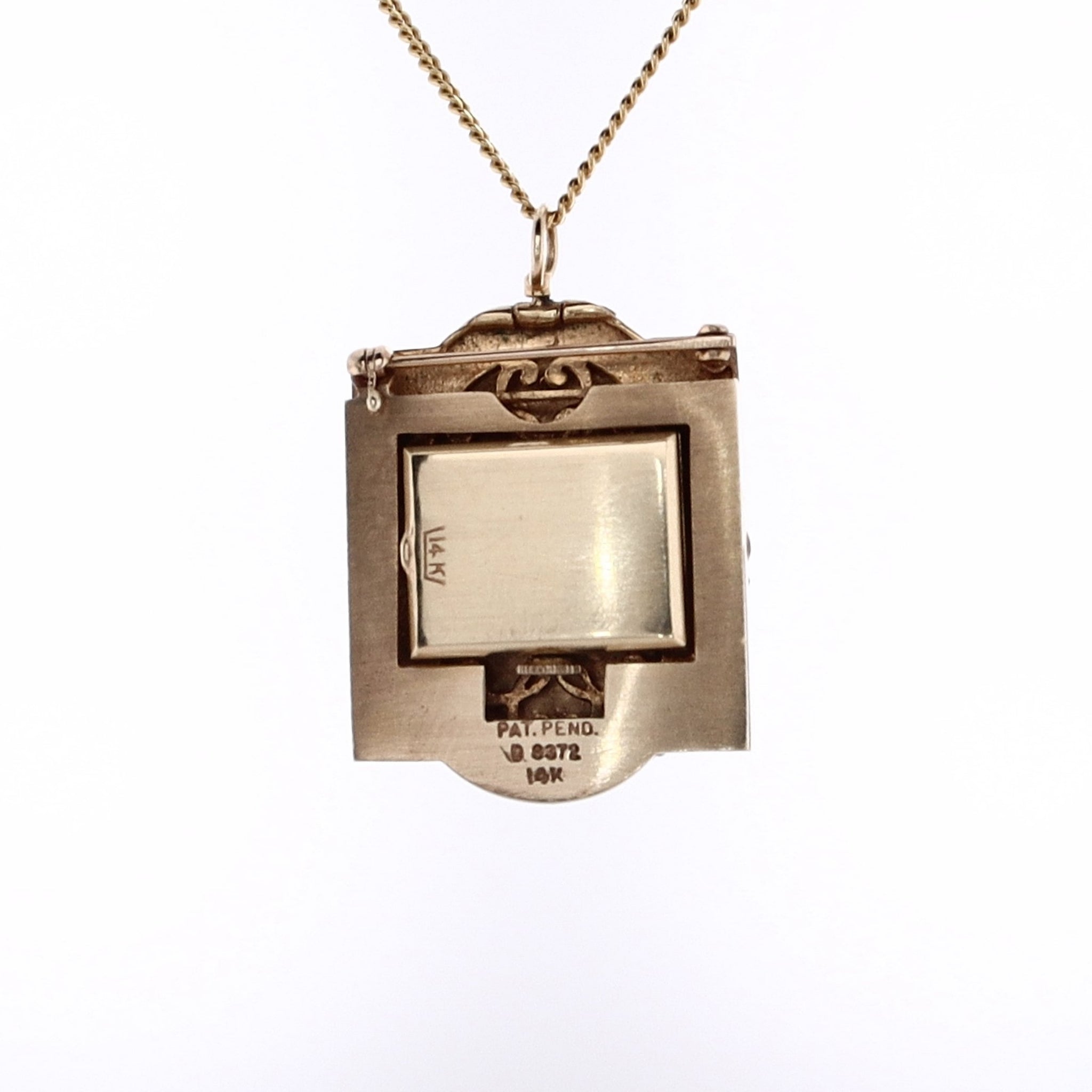 Estate Yellow Gold Portrait Lady Diamond and Watch Pin Pendant Necklace in 14 and 18 Karats by Ruby King