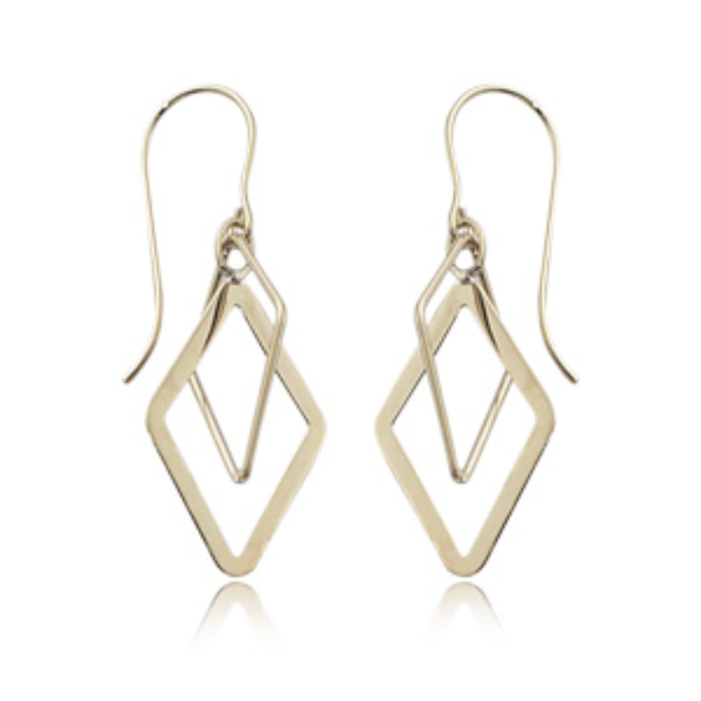 Stunning 14k Gold Drop Earrings in Diamond Shape