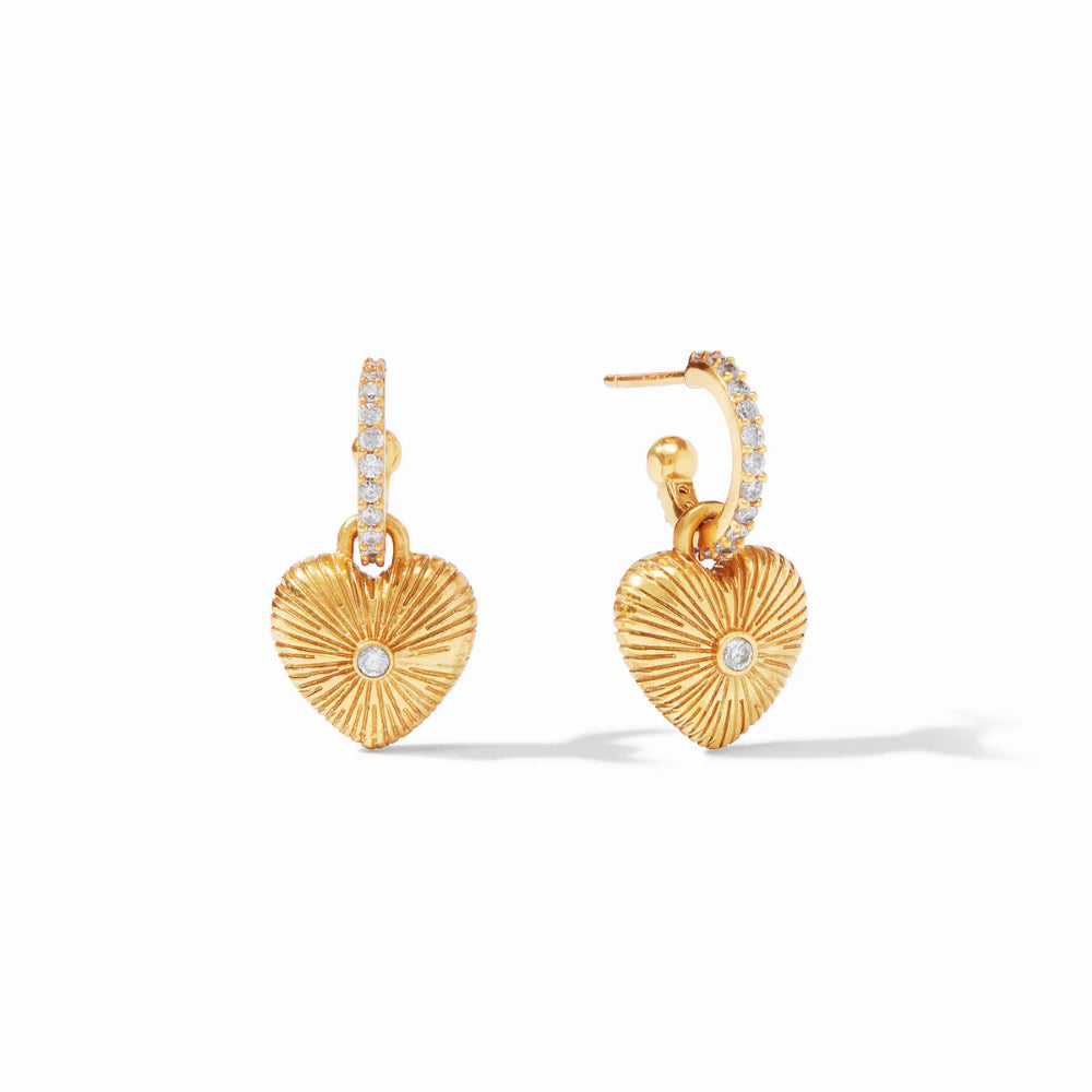 Julie Vos Esme Cubic Zirconia Heart Hoop & Charm Earrings in 24K Gold Plate