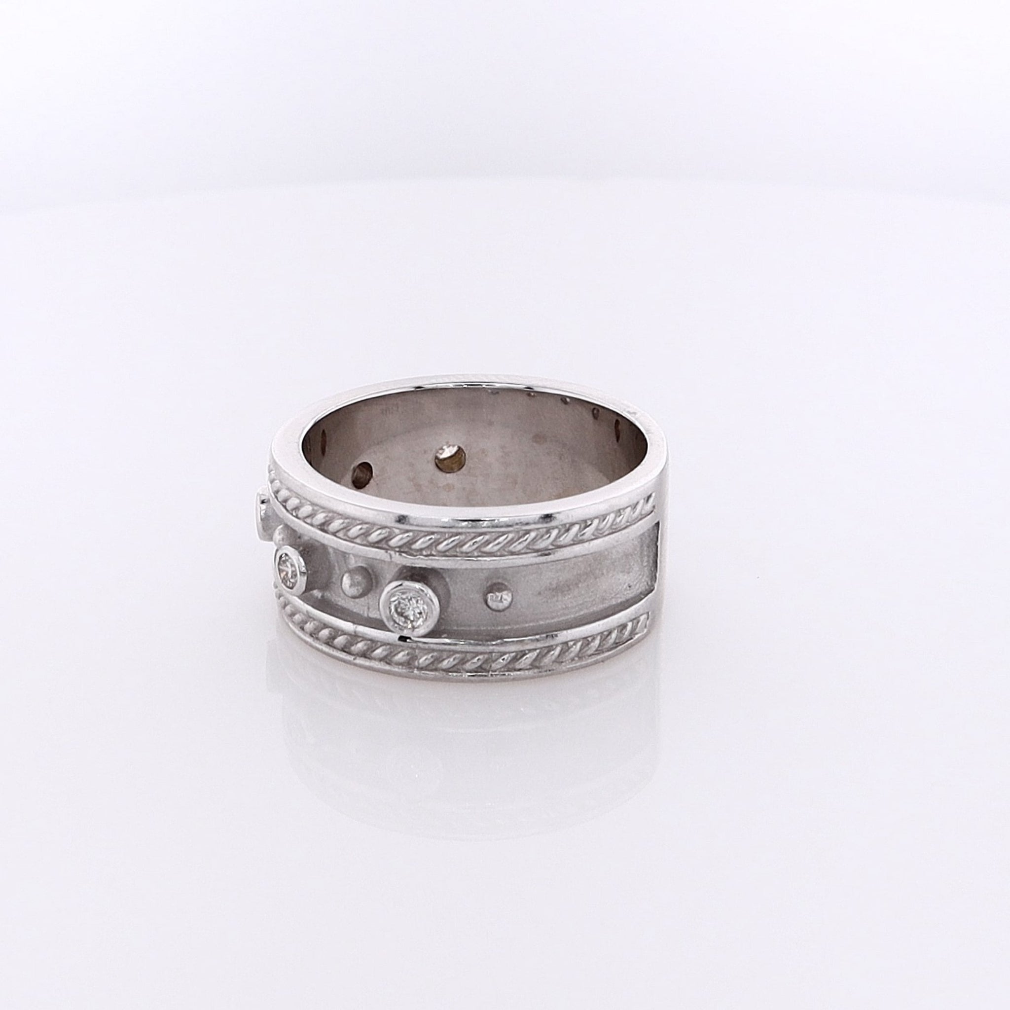 Exquisite Estate 18 Karat White Gold Wide Diamond Engagement Ring for Women