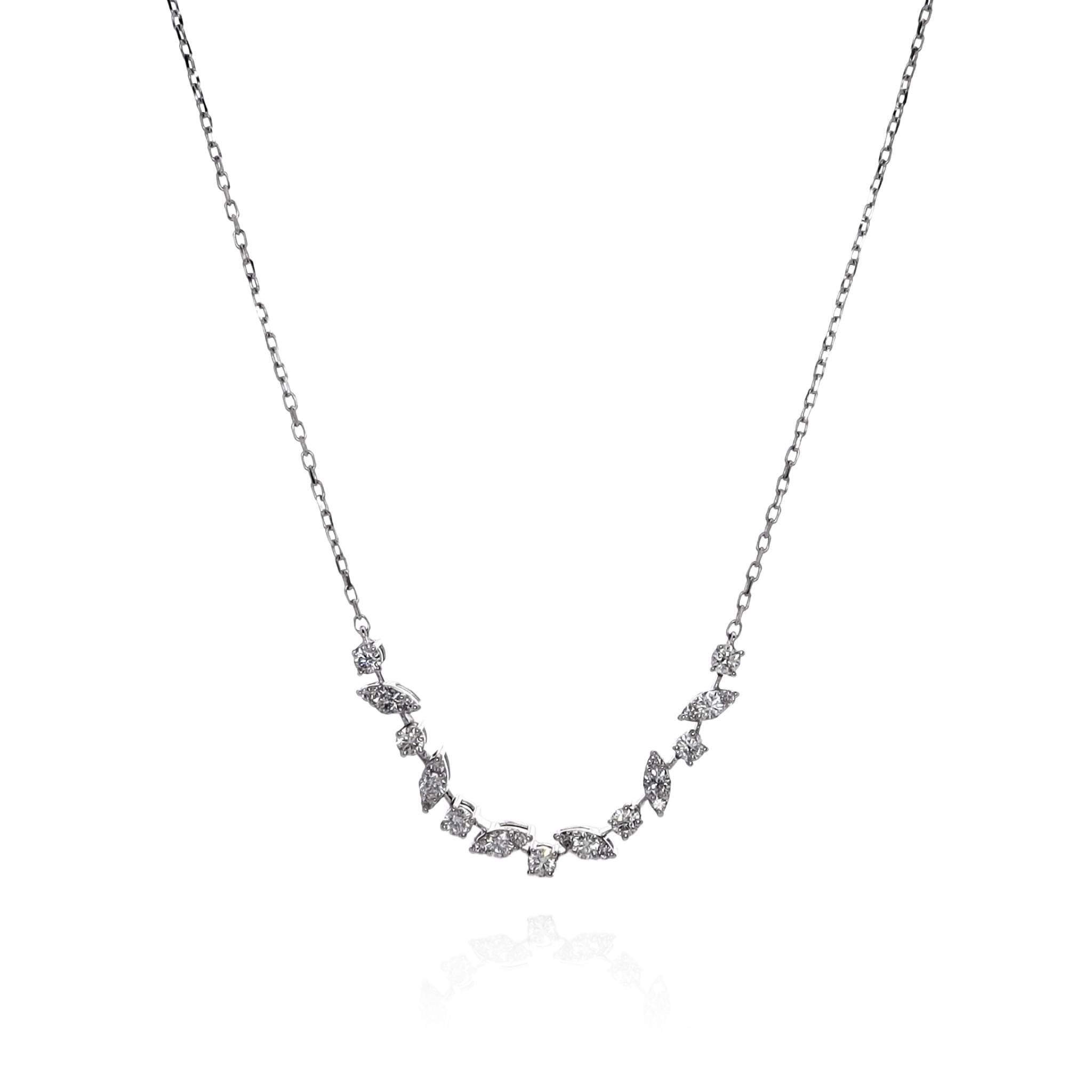 14k White Gold Elegant Alternating Marquise and Round Cut Diamond Pendant Necklace for Women