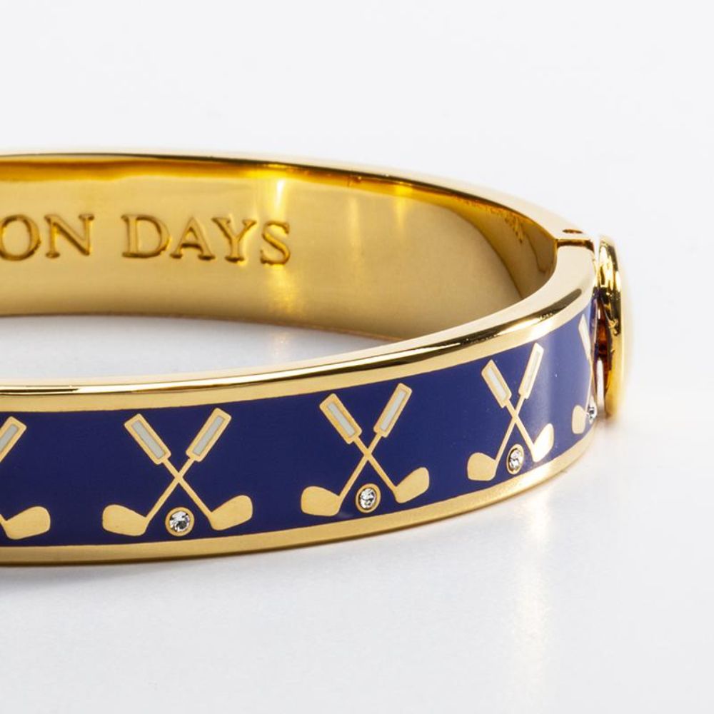 Halcyon Days Luxury 1 Centimeter Gold - Plated Hinged Enamel Golf Club - Inspired Bangle for Fashion Lovers