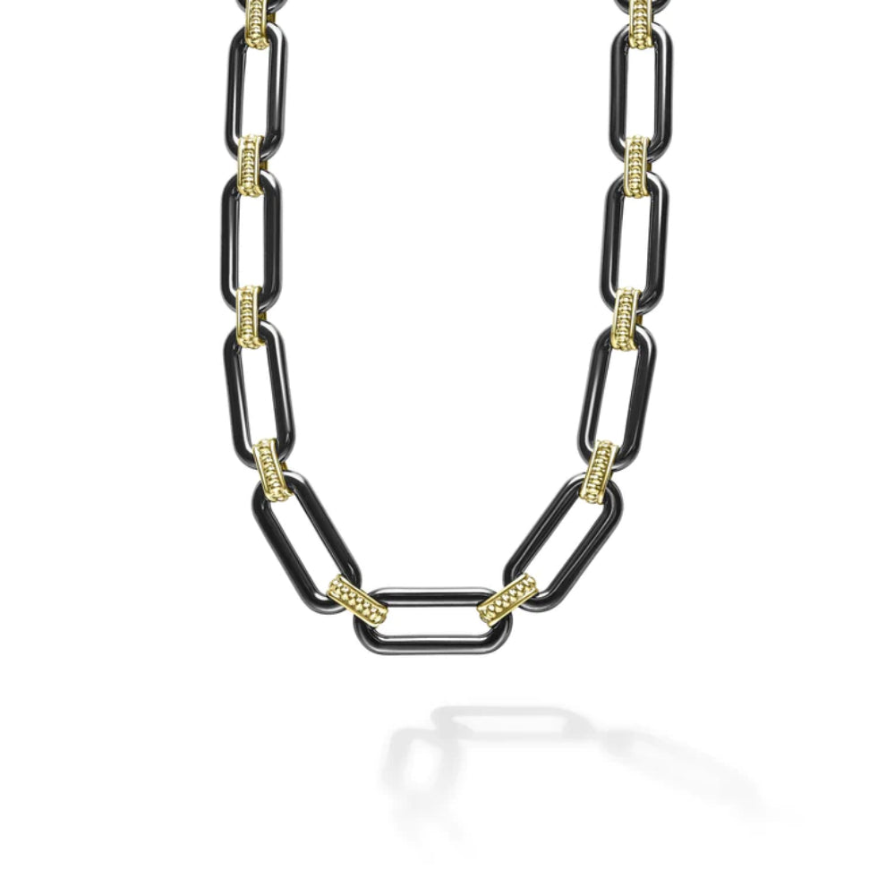 Stunning 18k Gold and Black Ceramic Link Necklace by Lagos