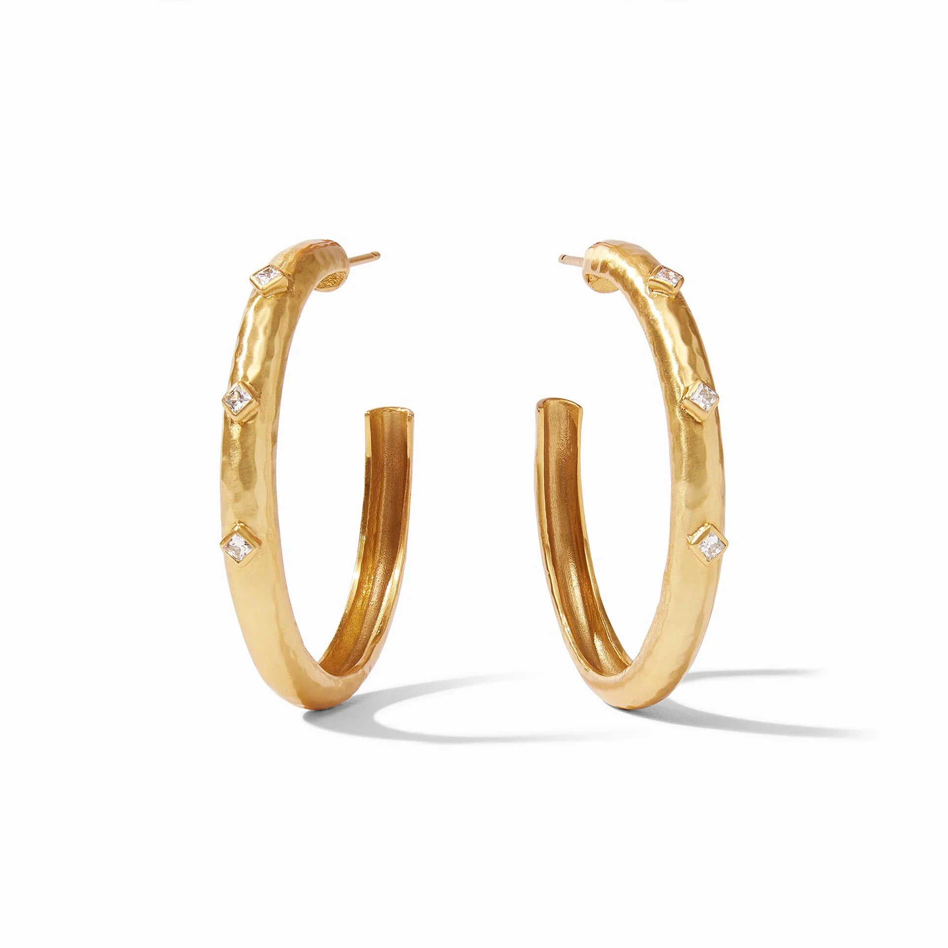 Julie Vos Gold-plated Noel Stone Hammered Hoop Earrings with CZ Gemstones