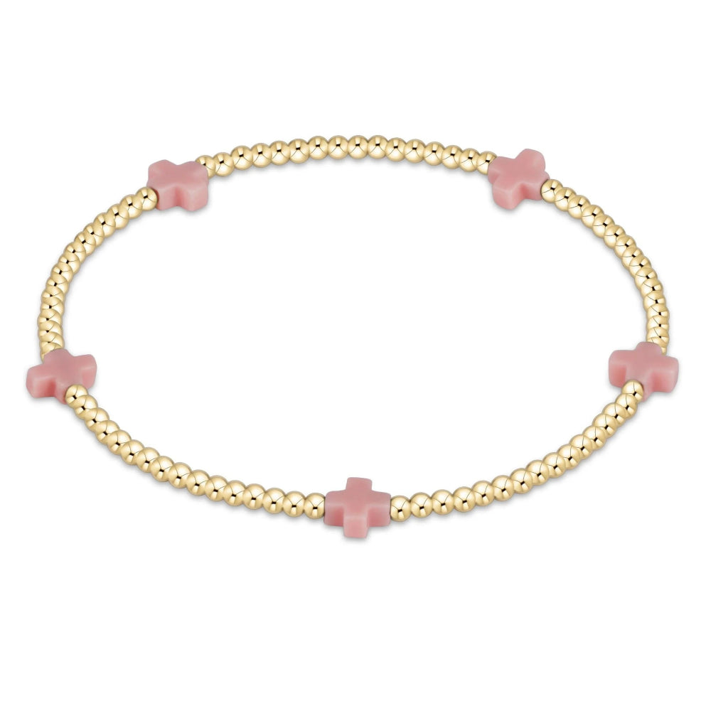 Pink enewton Signature 6.25 Cross Small 2mm Gold Pattern Bead Bracelet