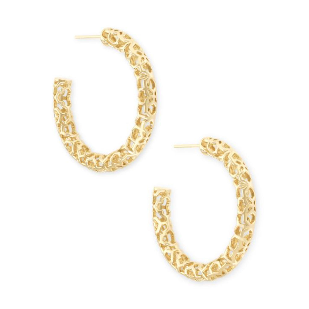 Kendra Scott Filigree Maggie Small Hoop Earrings in 14k Gold or Rhodium