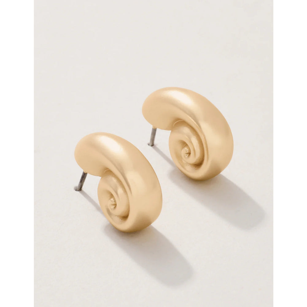 18kt Matte Gold Plated Spartina Nautilus Style Earrings