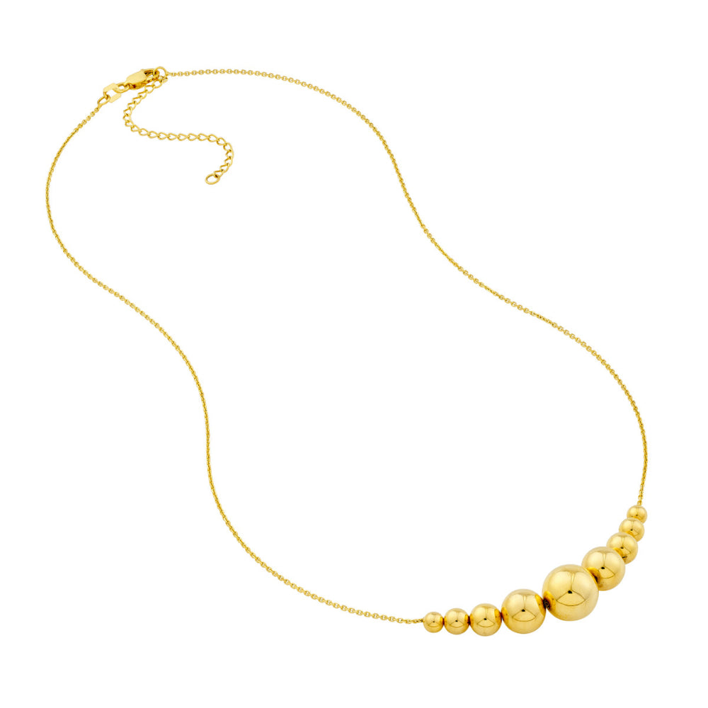 14k Gold Adjustable Gradient Round Bead Necklace with Cable Chain and Lobster Lock