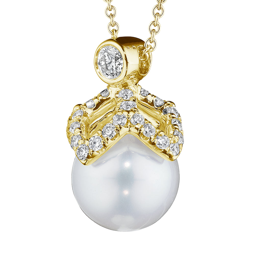 Verragio 18k Gold Pave Diamond Petal Cap Pearl Adjustable Pendant