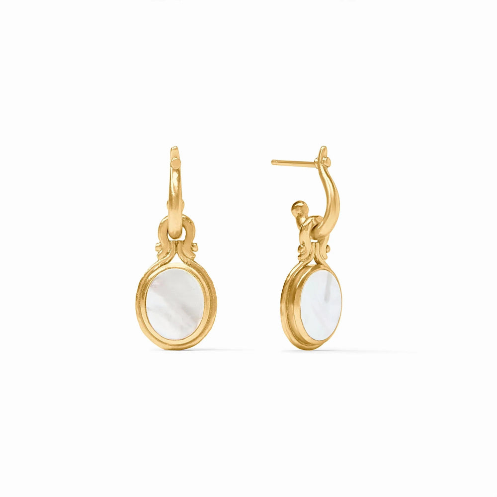 Julie Vos Equestrian - Inspired Saratoga Gold - Plated Hoop and Mother - of - Pearl Charm Earrings for Pierced Ears