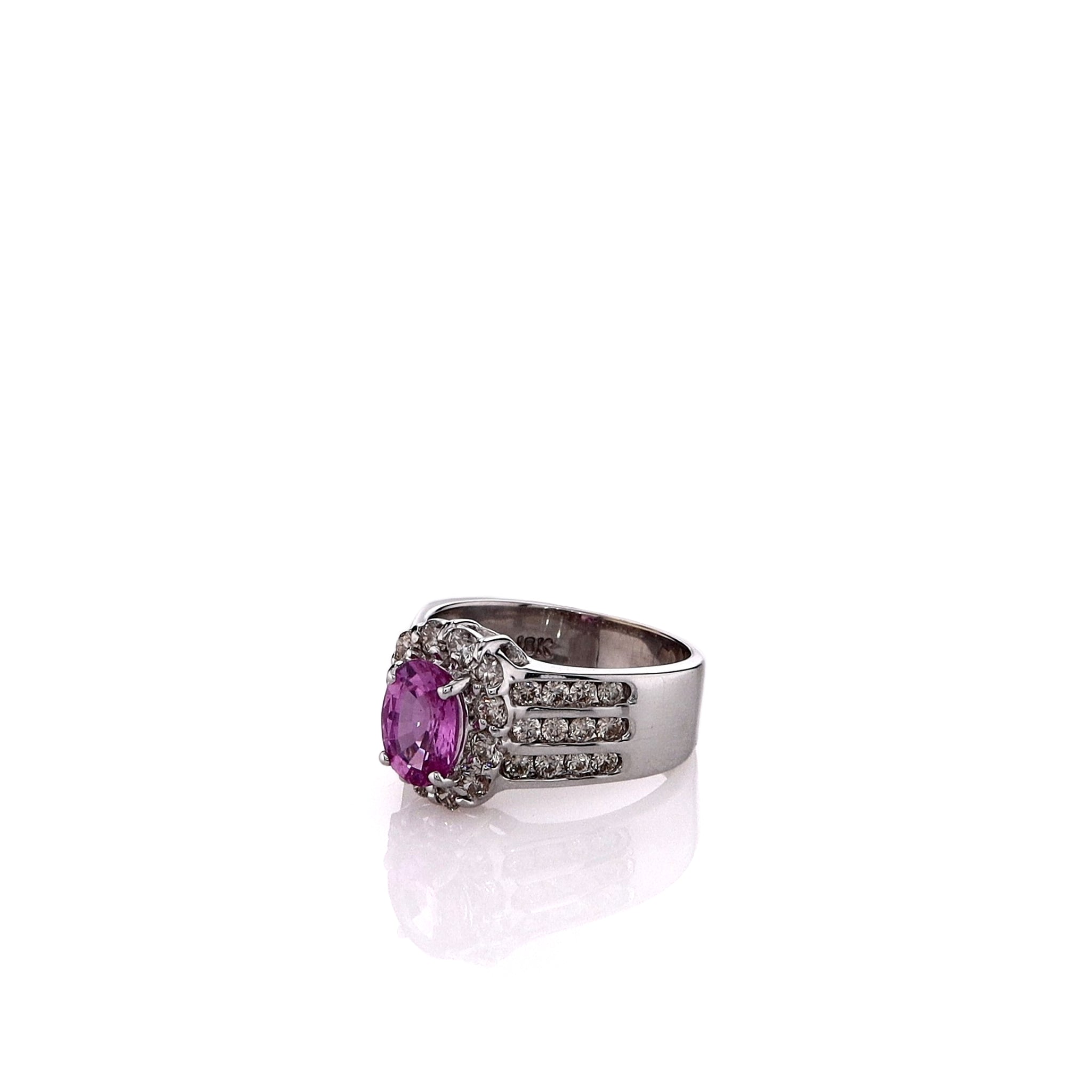 Exquisite Estate Le Vian 18k White Gold Oval Pink Sapphire and Diamond Halo Engagement Ring