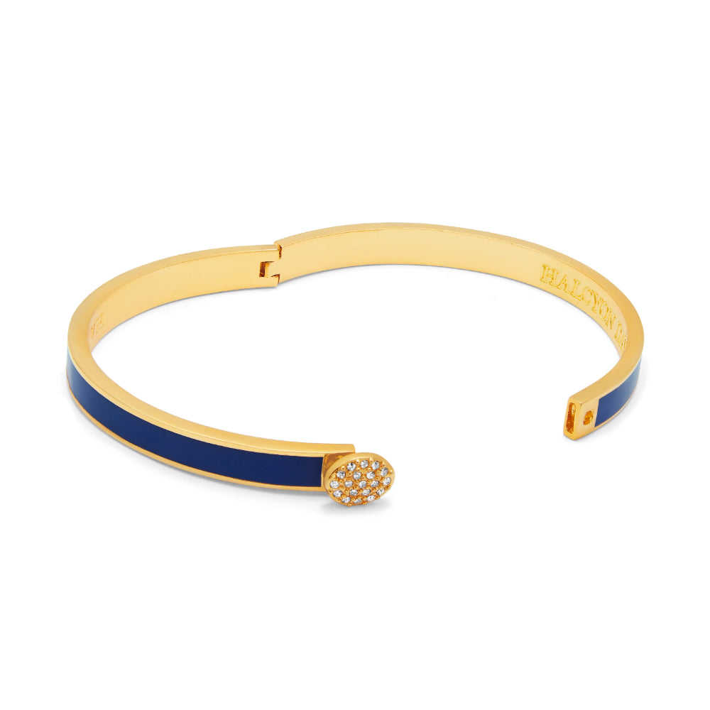 Halcyon Days 18ct Gold Plated Skinny Pave Button Hinged Stylish Bangle