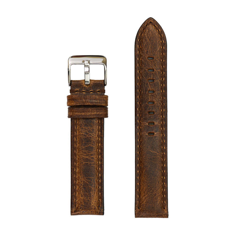 20mm Brown Genuine Grizzly Leather Heavy - Padded Stitched Watch Band