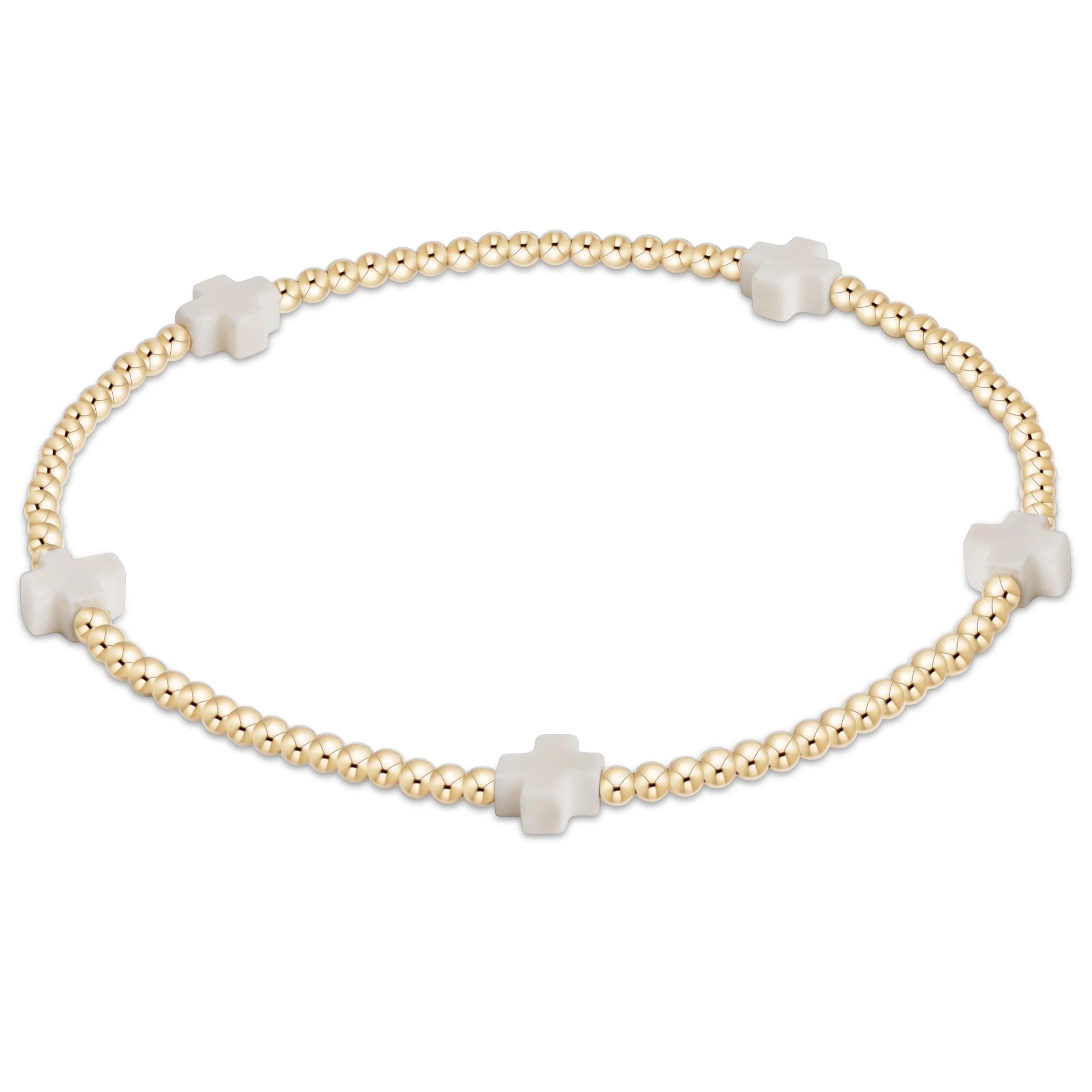 enewton Signature Cross Style Small 2mm Bead Bracelet in Off - White with Gold Pattern, a 14kt Gold - Filled Jewelry Piece