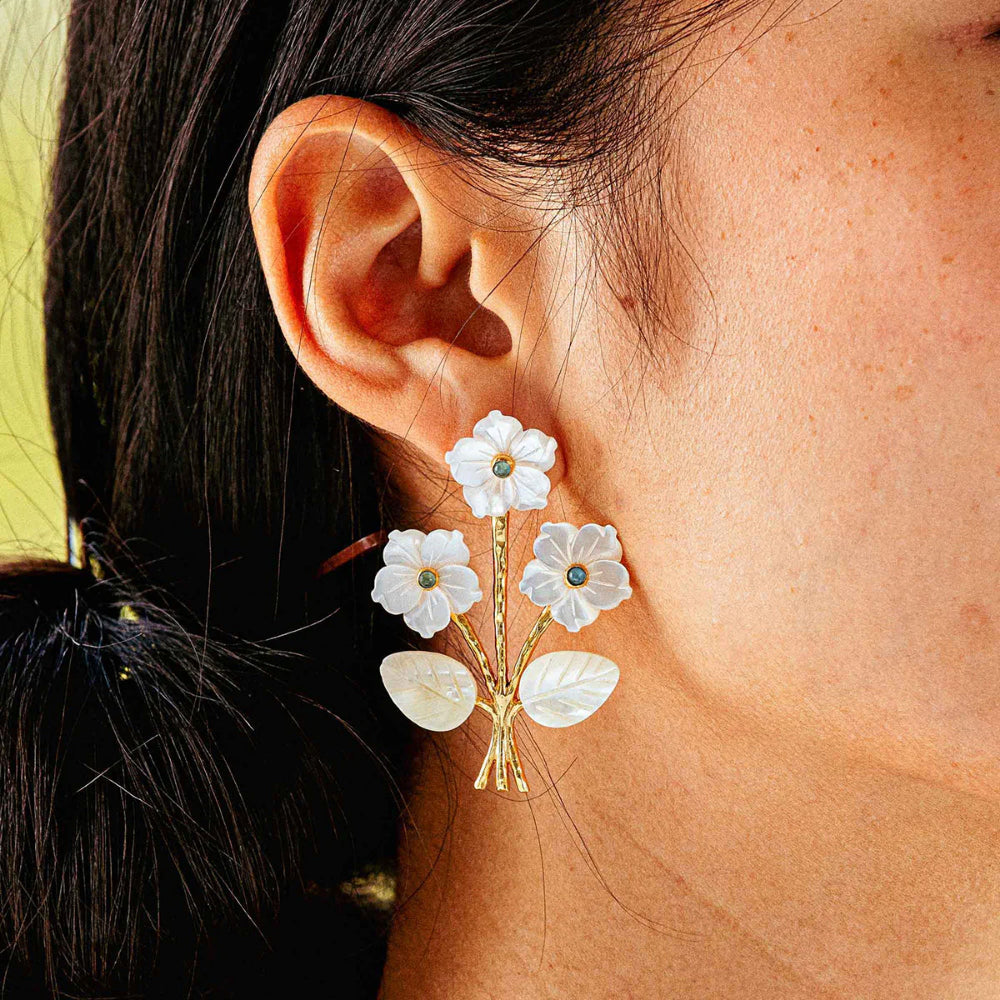 Capucine De Wulf Convertible Mother-of-Pearl and Jade Bouquet Post Earrings