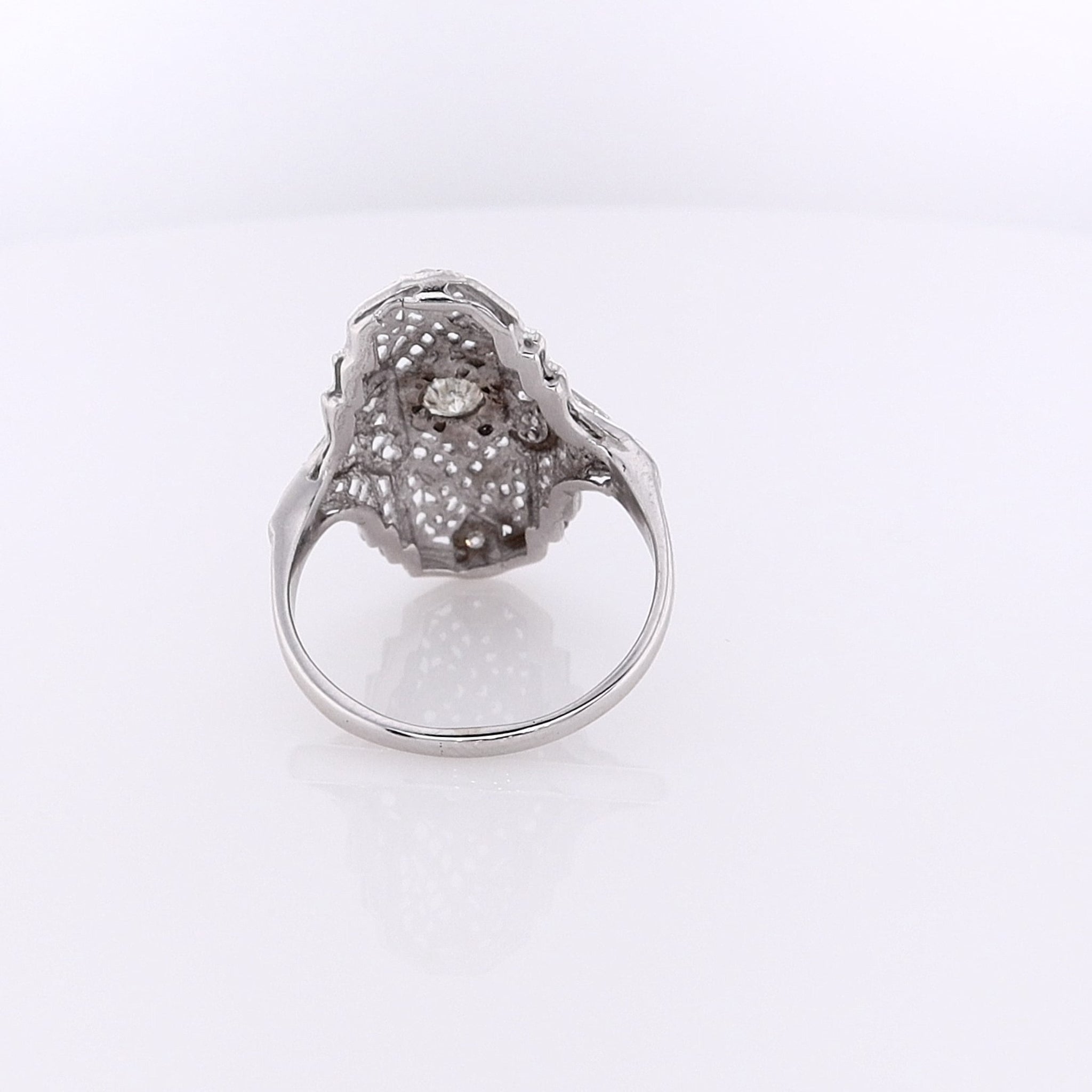 Exquisite Estate 14 Karat White Gold Filigree Design Diamond Engagement Ring
