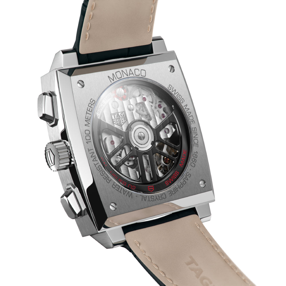Luxury Tag Heuer Monaco Chronograph Wristwatch with Black Dial and Black Alligator Leather Strap