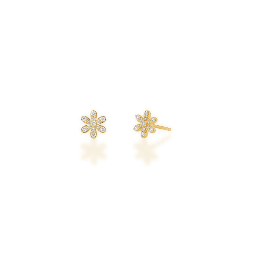 14k Yellow Gold Diamond Flower Stud Earrings by Rachel Reid