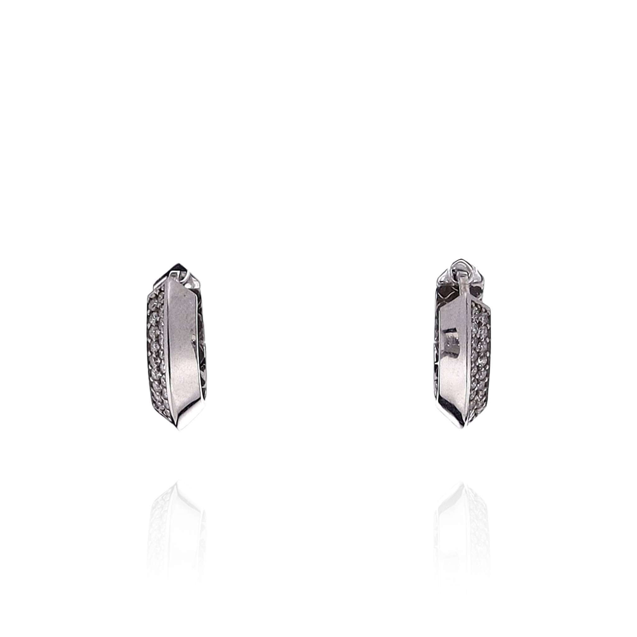 Stylish 14k White Gold Pave Diamond Knife Edge Hoop Earrings for Women