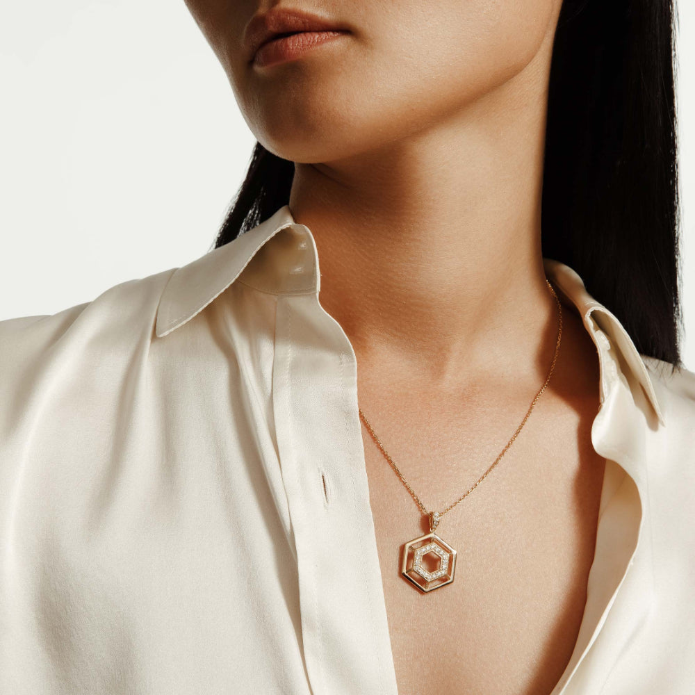 Michael M. 14k Yellow Gold Hexagonal Truss Design Pendant for Stylish Jewelry Lovers