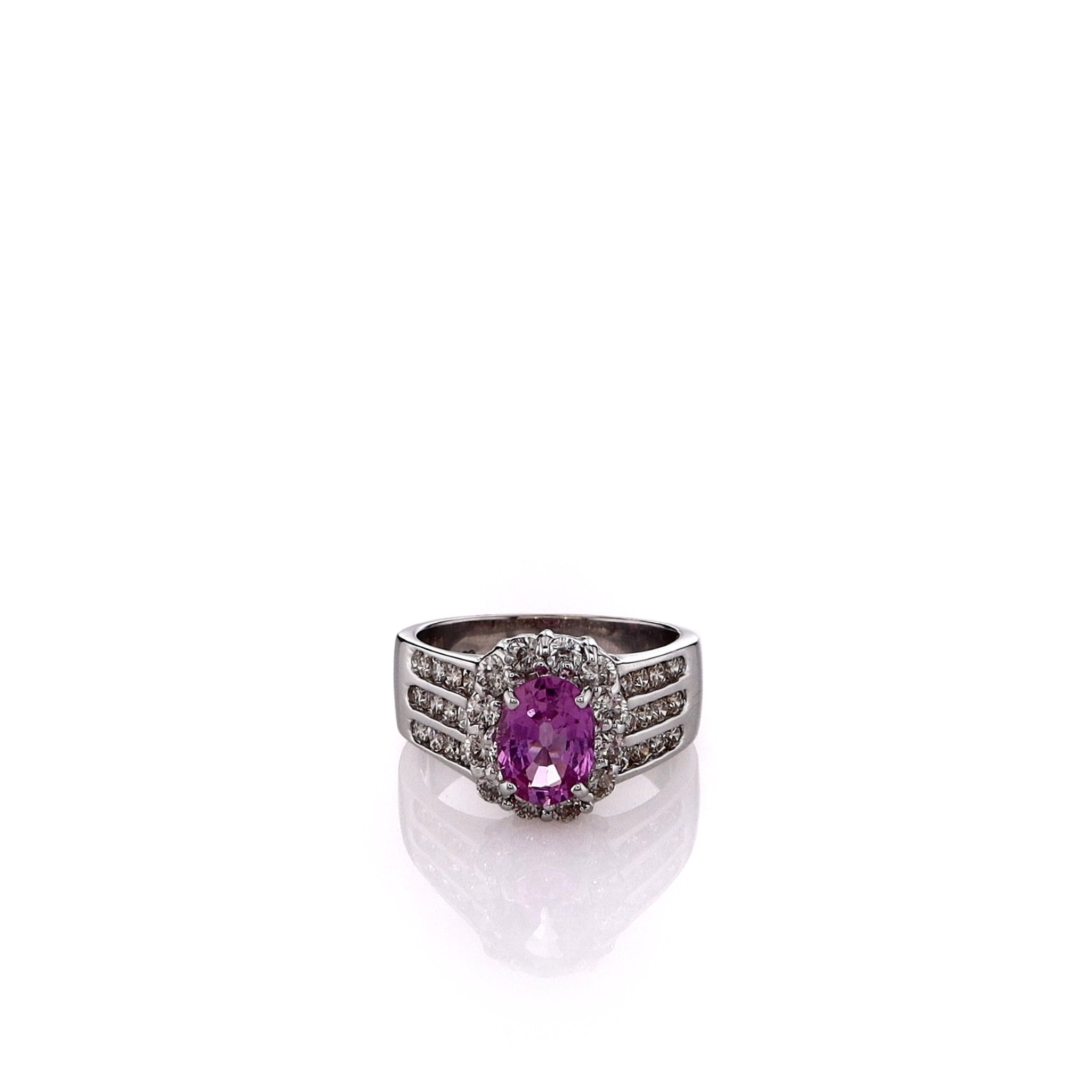 Exquisite Estate Le Vian 18k White Gold Oval Pink Sapphire and Diamond Halo Engagement Ring