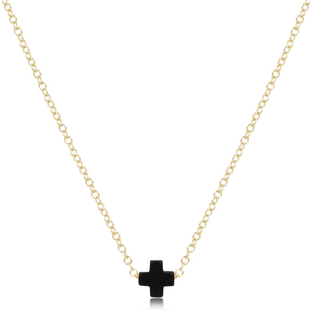 Enewton Gold Signature Cross Small Charm Onyx Necklace - 16 Inches