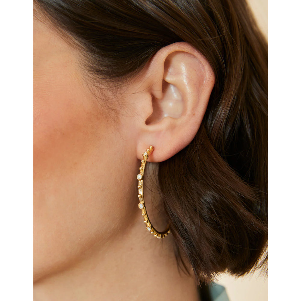 18kt Matte Gold Plated White Opal Bristol Hoop Earrings