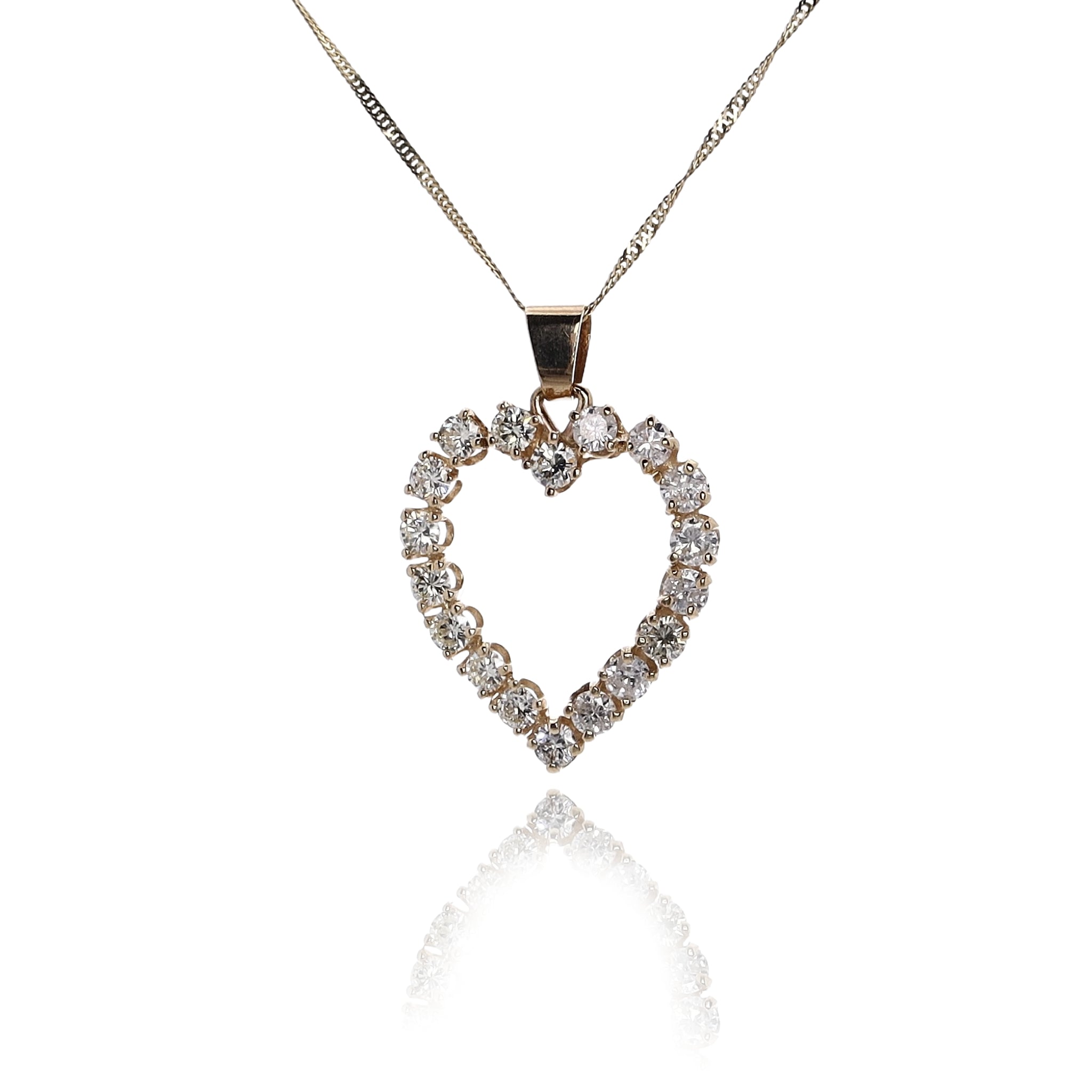 14K Yellow Gold Heart-Shaped Diamond Pendant with 18-Inch Chain