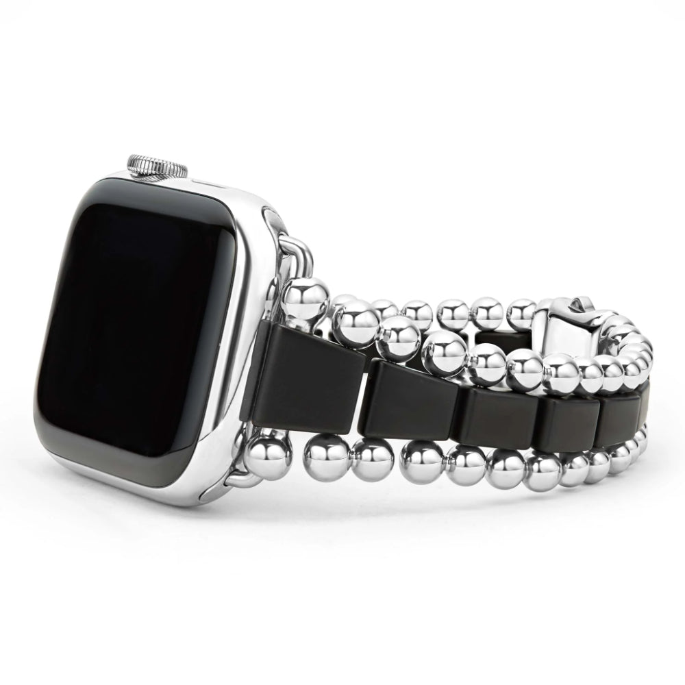 Lagos Matte Black Ceramic and Stainless Steel Smart Watch Bracelet for 42 - 49mm Apple Watch