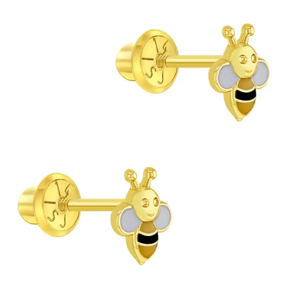 Charming 14k Yellow Gold Honey Bee Stud Earrings for Children - Ideal Jewelry Pieces