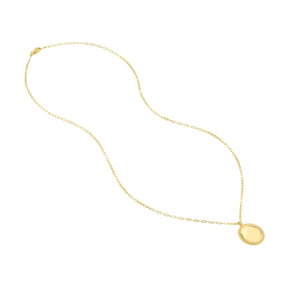 Engravable 14k Yellow Gold Disc Pendant Necklace with 22-Inch Chain