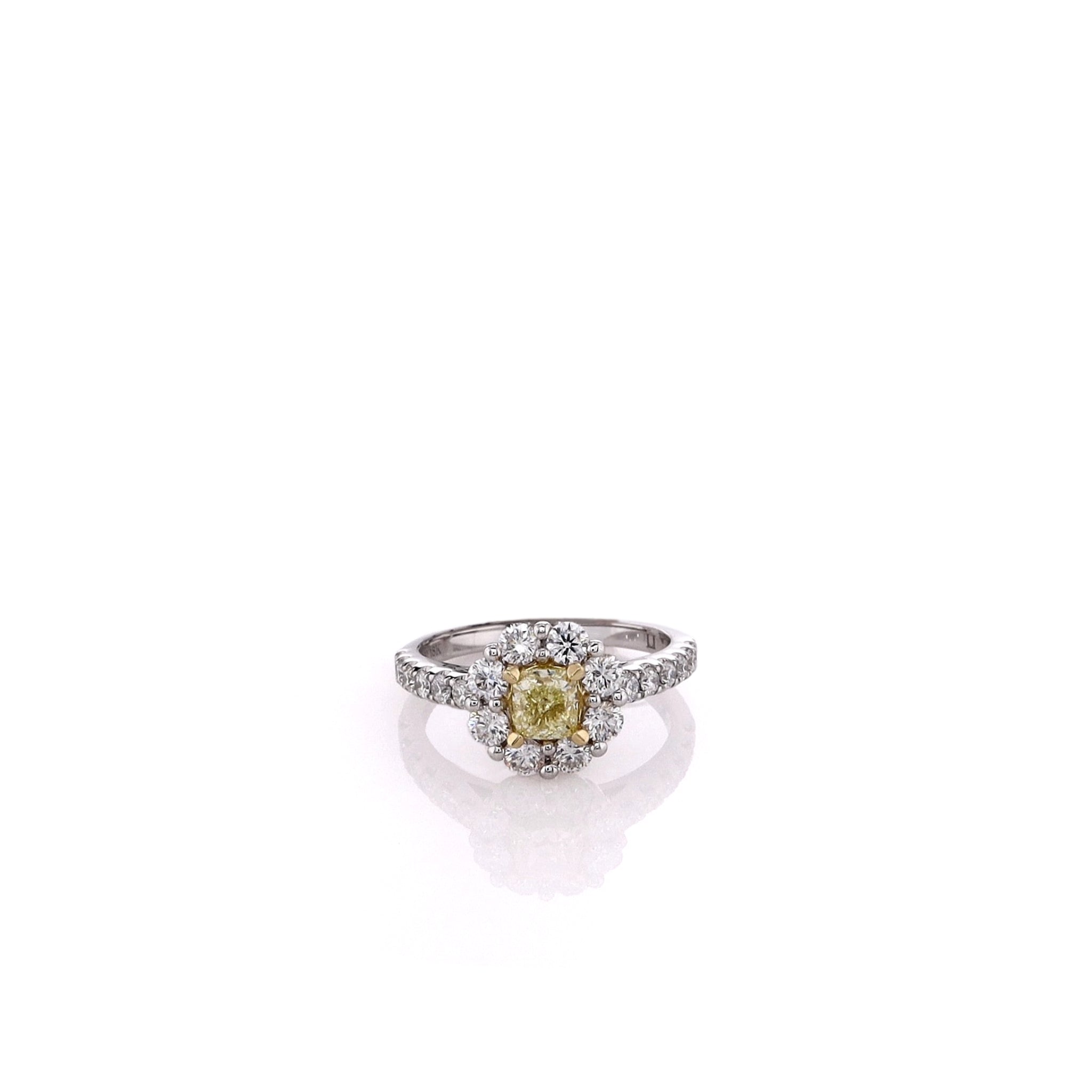 Yellow and White Diamond Ring with Two-Tone Daisy Design